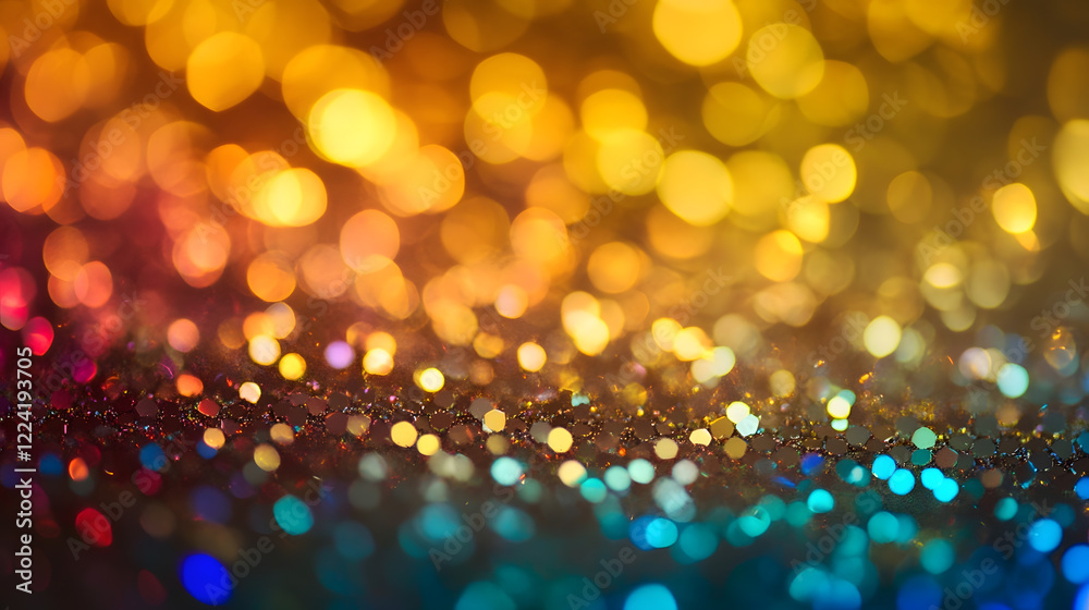 Aufkleber Golden Bokeh Lights Creating a Magical and Warm Abstract Background Pattern : Generative AI