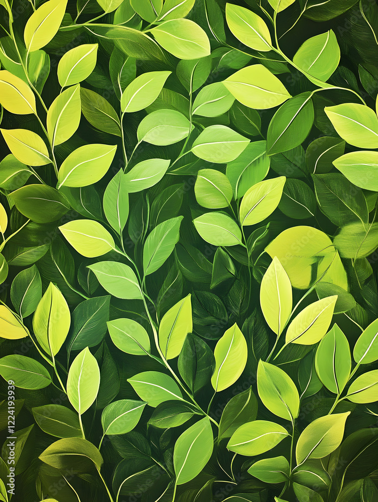 Poster Fresh Green Leaf Pattern Design for Nature Inspired Backgrounds and Textures : Generative AI