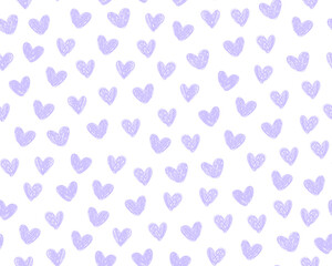 Seamless pattern for Valentine's day. Small blue hand drawn hearts on white background. Doodle icons, symbols of love. Wrapping paper.	