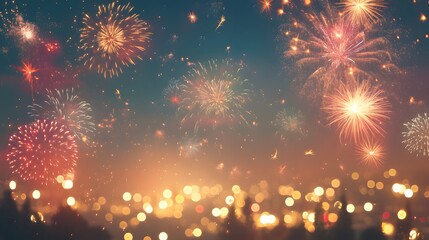 Obraz premium Sparkling fireworks over a rustic scene for vibrant festive celebrations