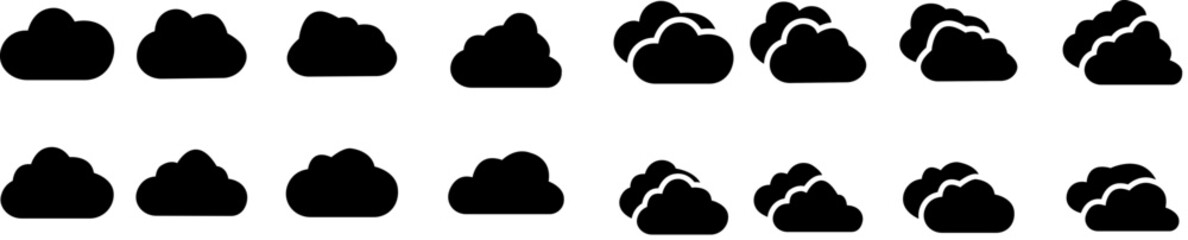 set of black Cloud icons in trendy flat style. Cloud web icons collection. Cloud symbol for your web site design, logo, app, UI. Cloud shapes design . Data technology icon