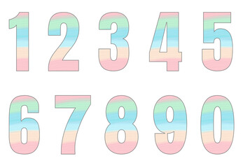 Set of numbers from zero to nine. Collection of numbers isolated on a white background. Vector illustration.