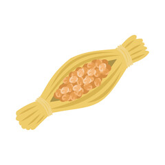 藁納豆。フラットなベクターイラスト。
Straw natto (fermented Soybeans). Flat vector illustration.
