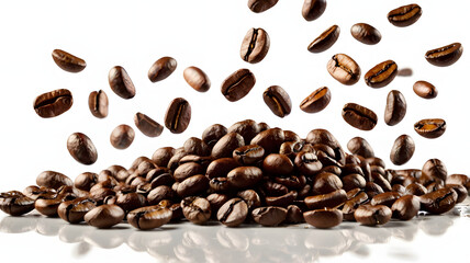 Naklejka premium Falling Coffee Beans Isolated on White Background