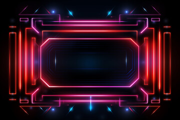 Obraz premium bunte Neon Lichter in Linien mit strahlenden Lichteffekten auf dunklem schwarzem Hintergrund mit Platz für Text. Querformat. Generative AI.