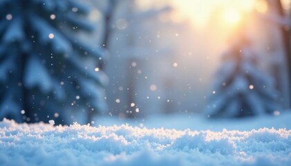 Obraz premium Softly falling snowflakes on a serene winter landscape, Snowfall, Flaky snow,