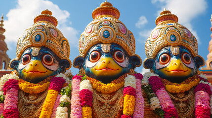 Fototapeta premium Hindu temple dedicated to Jagannath festive and celebratory of the Jagannath Rath Yatra