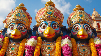 Fototapeta premium Hindu temple dedicated to Jagannath festive and celebratory of the Jagannath Rath Yatra