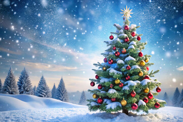 Obraz premium Snowy Christmas tree landscape.