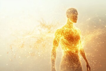 Fototapeta premium Futuristic Digital Human Silhouette Composed of Glowing Network Connections