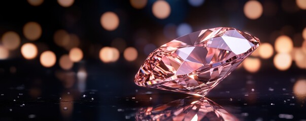 A stunning pink diamond glistens against a blurred bokeh background, showcasing its brilliance and elegance.