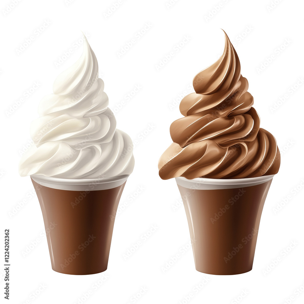 Poster Two cups of soft serve ice cream are displayed one vanilla and one chocolate.