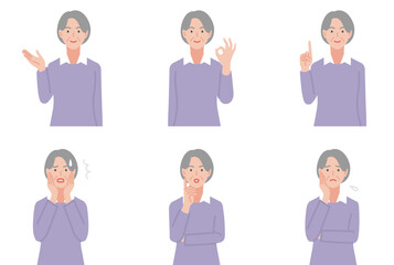 シニア女性のイラストセット