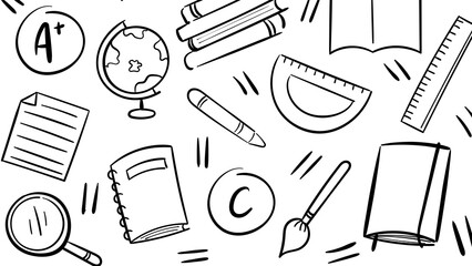 Smart Education A Detailed and Thoughtful Background Illustration Showcasing a Wide Range of School Tools and Learning Icons for a Knowledge-Driven Design.