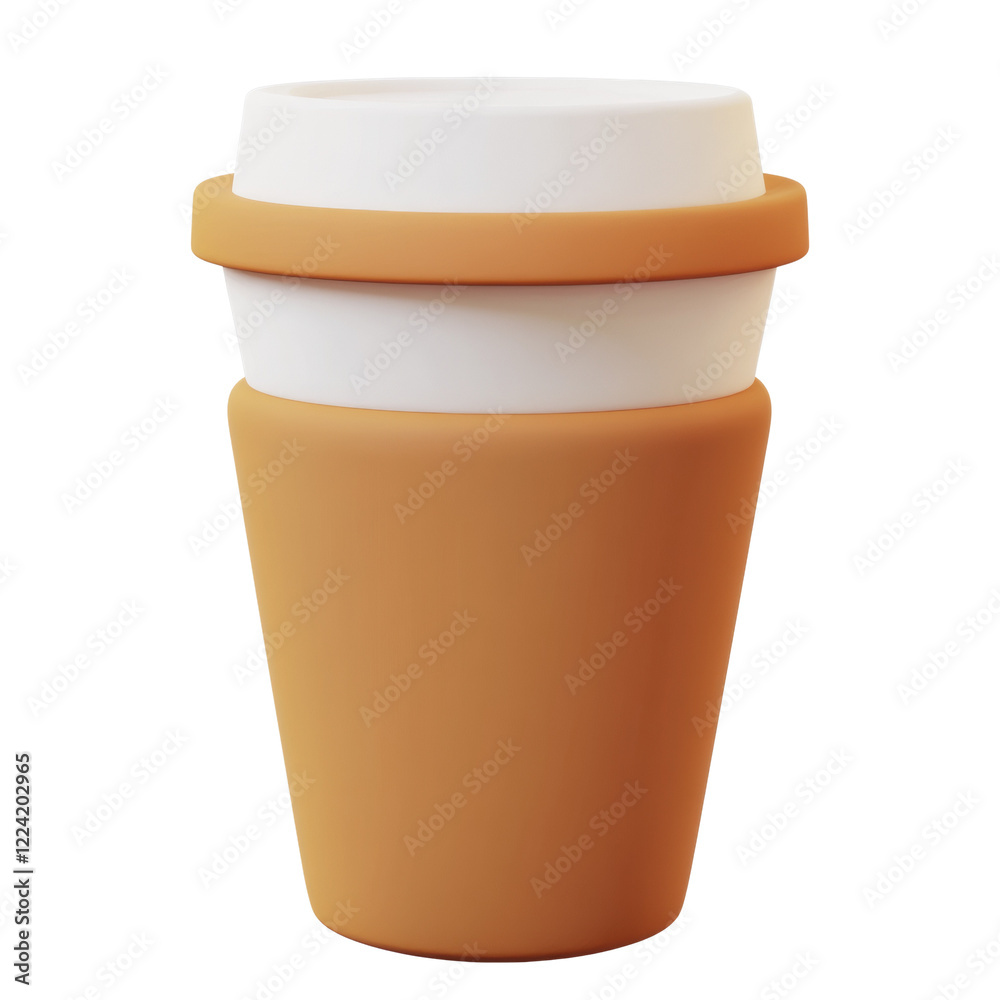 Poster The image shows a digitally rendered 3D model of a stylized coffee cup with a brown and white color scheme.