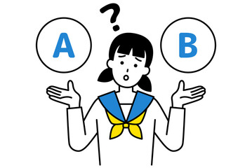 AとBの選択肢を迷っている女子学生
