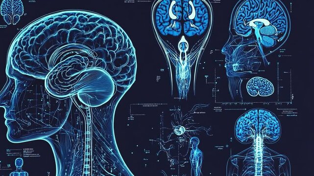 Neural Network: A mesmerizing digital artwork depicting a human head, showcasing intricate network of veins and neural pathways with multiple views of the brain.