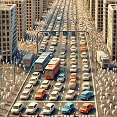 Cotton Swab Traffic A traffic scene with cars buses and pedestri