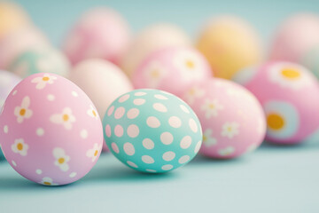 Obraz premium Pastel Easter eggs with floral and polka dot patterns