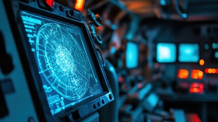 High-Tech Navigation Screen in Modern Control Room Environment