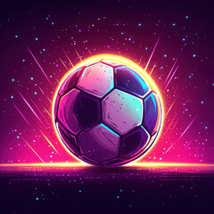 Fototapeta premium Glowing soccer ball with vibrant neon lights and dynamic energy