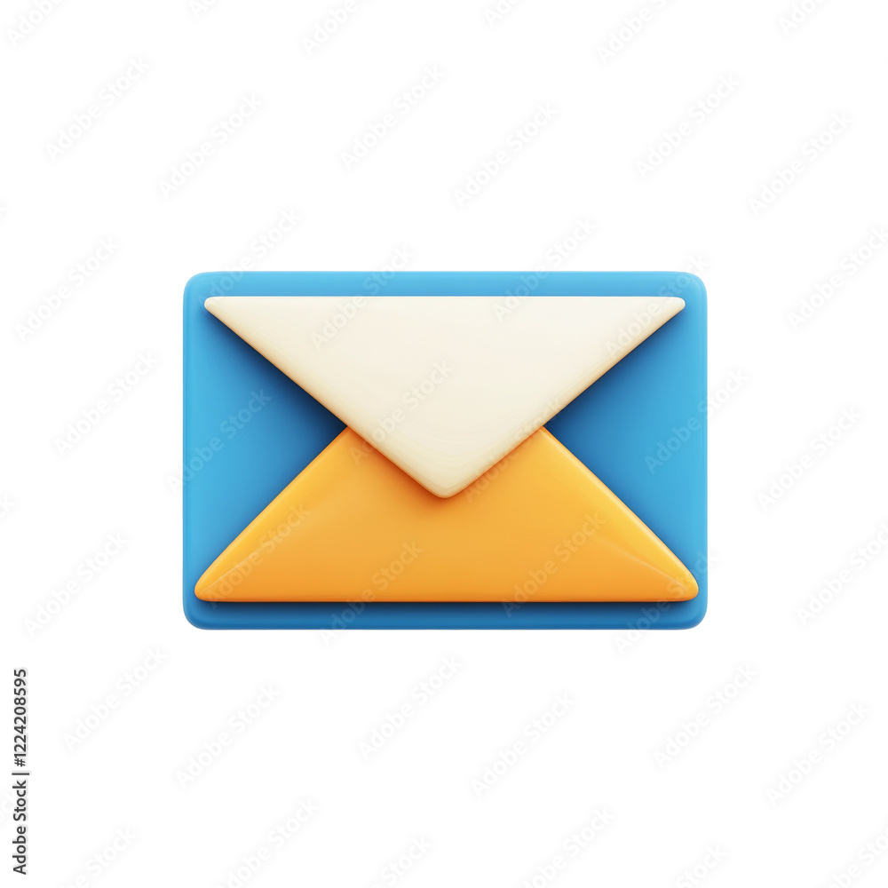 Poster the image shows a three dimensional stylized icon of an envelope in shades of blue and orange.