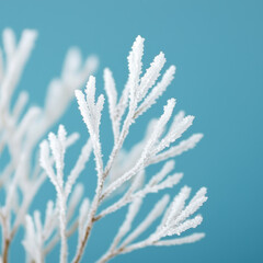 Frosted branches against blue background, serene and icy
