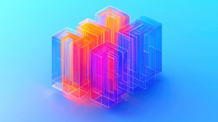 Fototapeta premium Colorful 3D abstract geometric shapes with glowing effect