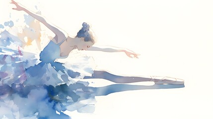 Watercolor representation of a ballet dancer in motion, captured in a graceful pose.