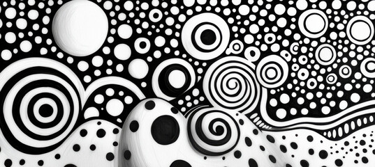 Fototapeta premium Abstract black and white artwork with circles and spirals