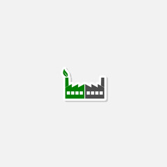 Green factory icon sticker isolated on gray background