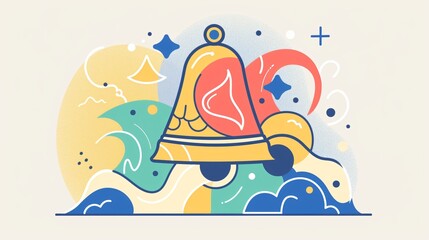 Innovative Bell Education Doodle Vector Illustration for Learning Purposes