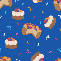 Cake pattern on blue background