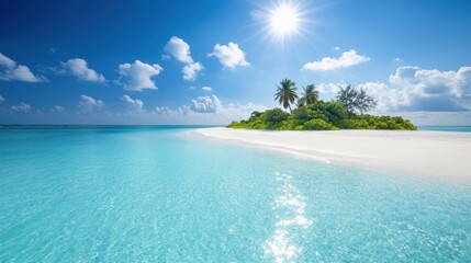 Fototapeta premium Tropical island paradise, sunlit beach, ocean, vacation