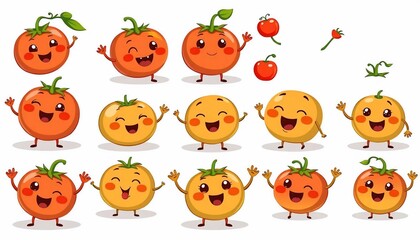 Cheerful Tomatoes Cartoon Characters Set