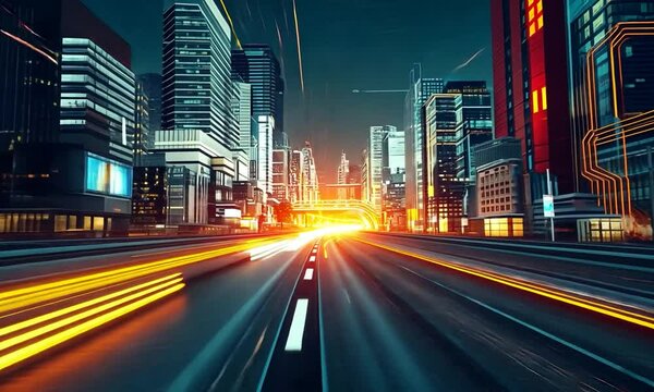 trafficDrone hyperlapse of King Abdullah Financial District ( KAFD ) at night, Riyadh city, Saudi Arabia