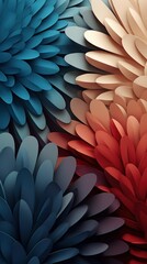 Abstract Floral Design:  Layered Paper Petals in Vibrant Hues of Blue, Beige, and Red