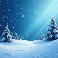 Softly falls snow on a serene blue winter landscape, snowflakes falling, peaceful atmosphere, winter wonderland