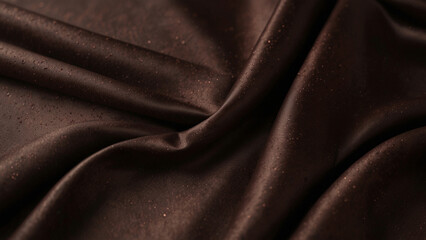 Fototapeta premium Black dark chocolate brown background made of silk satin fabric. Drapery fold crease