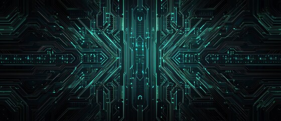 Abstract Digital Network Background with Teal and Green Glowing Lines