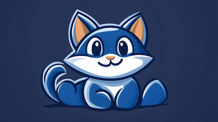 Cute blue kitten sitting, cartoon style, dark background, children's book illustration