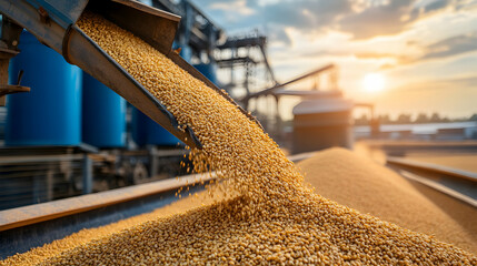 Grain harvesting sunset agricultural industry transport