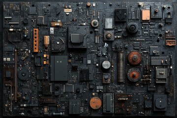 Fototapeta premium A black and white image of a circuit board with many small components