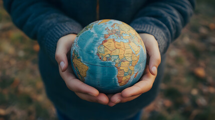 Hands Gently Holding the Earth Encompassing Global Care and Connection : Generative AI