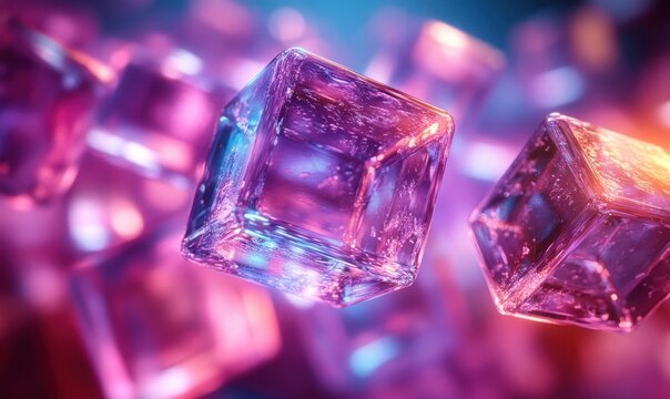 Futuristic Abstract Transparent Glass Squares with Blue and Violet Lighting