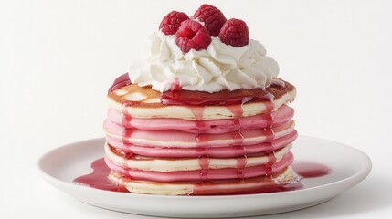 Delicious Stack of Pink and White Pancakes with Toppings