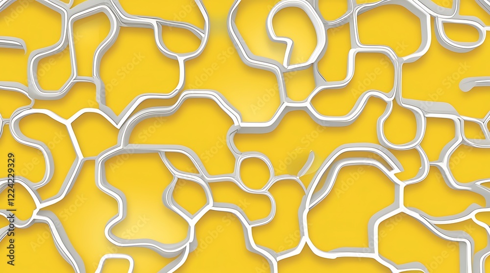 Poster abstract vector style with a complex, interconnected pattern of white, tubular shapes overlaying a v