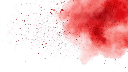 Fototapeta premium A vibrant explosion of red pigment, resembling watercolor splashes, creating an artistic and dynamic visual effect against a white background.