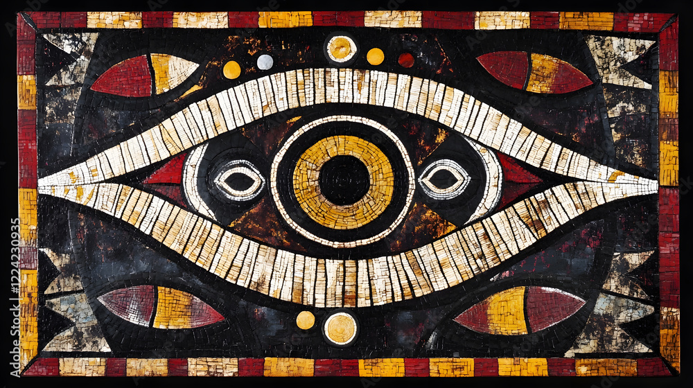 Poster Artistic Eye-Shaped Mosaic Featuring Symmetrical Designs and Bold Geometric Patterns : Generative AI