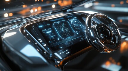 Futuristic Car Interior Design: Advanced Technology Dashboard and Sleek Steering Wheel